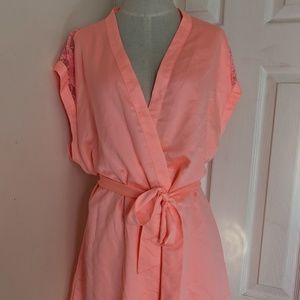 Victoria's Secret coral pink lace satin robe NEW